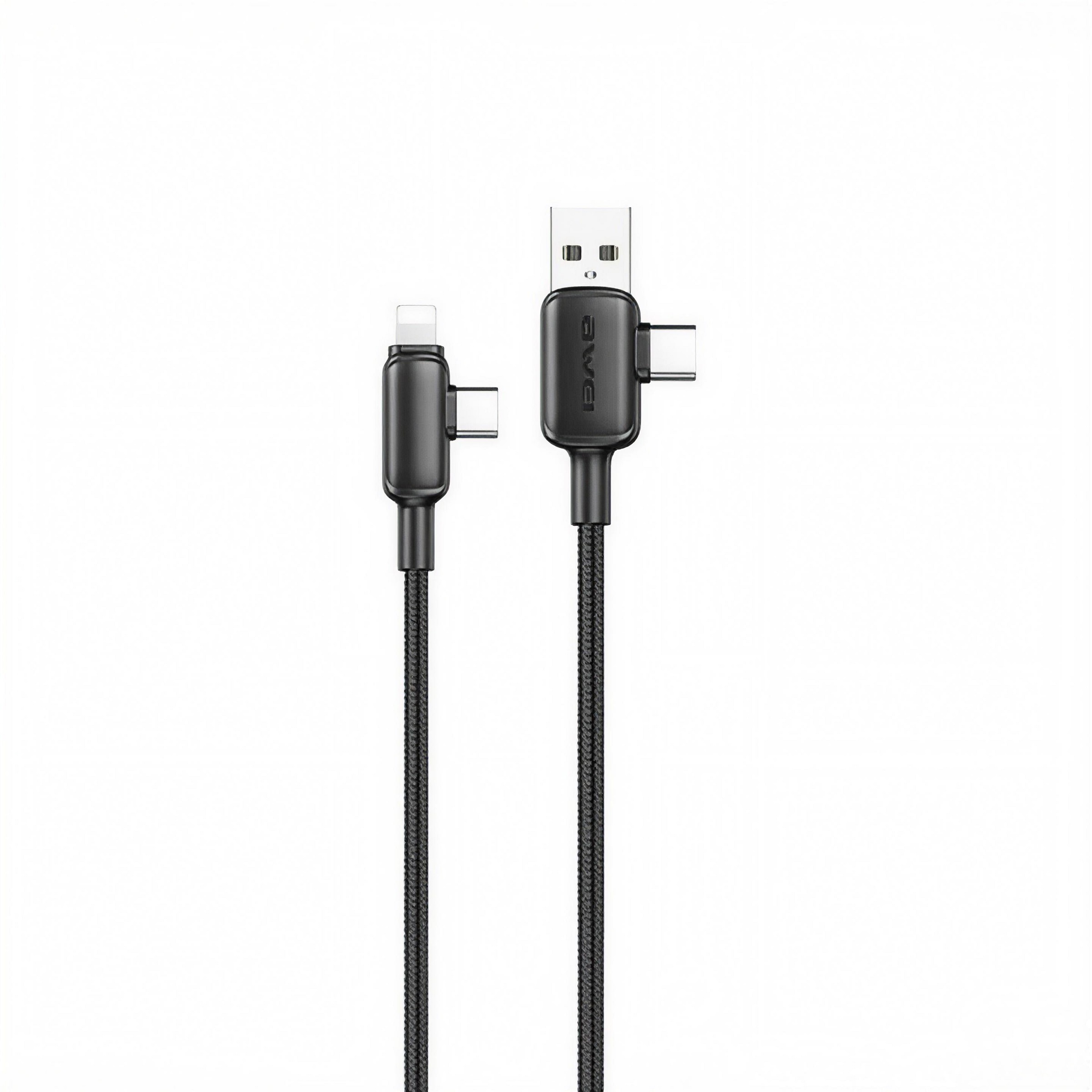 کابل Awei CL-184 | چهارکاره USB-C و USB-A به لایتنینگ و تایپ-سی با شارژ سریع ۶۰ وات و طول ۲ متر